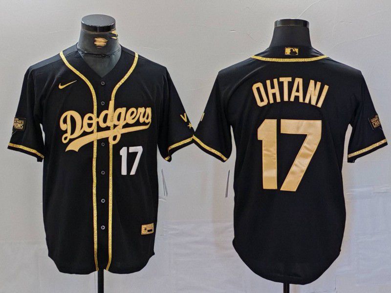 Men Los Angeles Dodgers 17 Ohtani Black gold Fashion Nike Game MLB Jersey style 7064